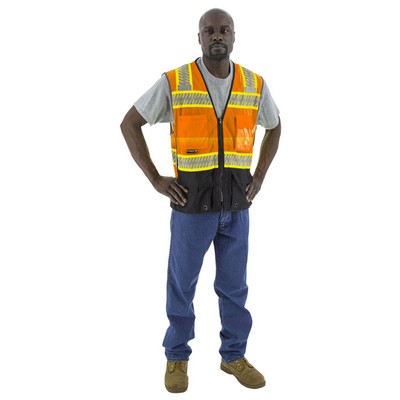 Majestic 75-3240 Hi-Viz Mesh Vest w DOT Chainsaw Striping, ANSI 2