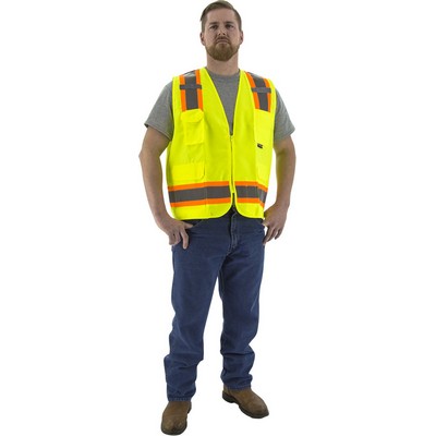 Majestic 75-3221 Hi-Viz Surveyors Vest w DOT Striping, ANSI 2