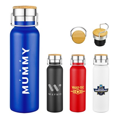 20 oz Wood Lid Stainless Steel Water Bottle