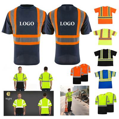 3.8 Oz. Polyester Class 3 Reflective Tape Safety T-Shirt With Pocket