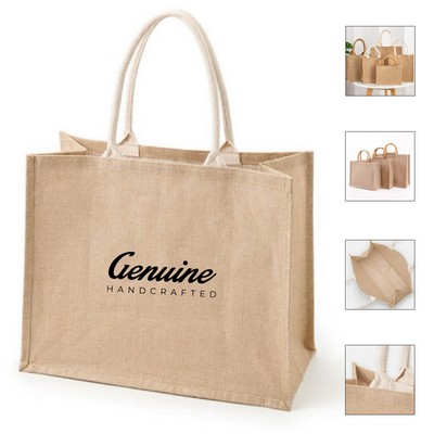 Natural Jute Tote Bag w/ Bamboo Handles