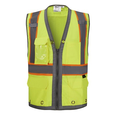 3C Products ANSI 107-2020 Class 2 Premium Surveyor Safety Vest Neon Green With Pockets